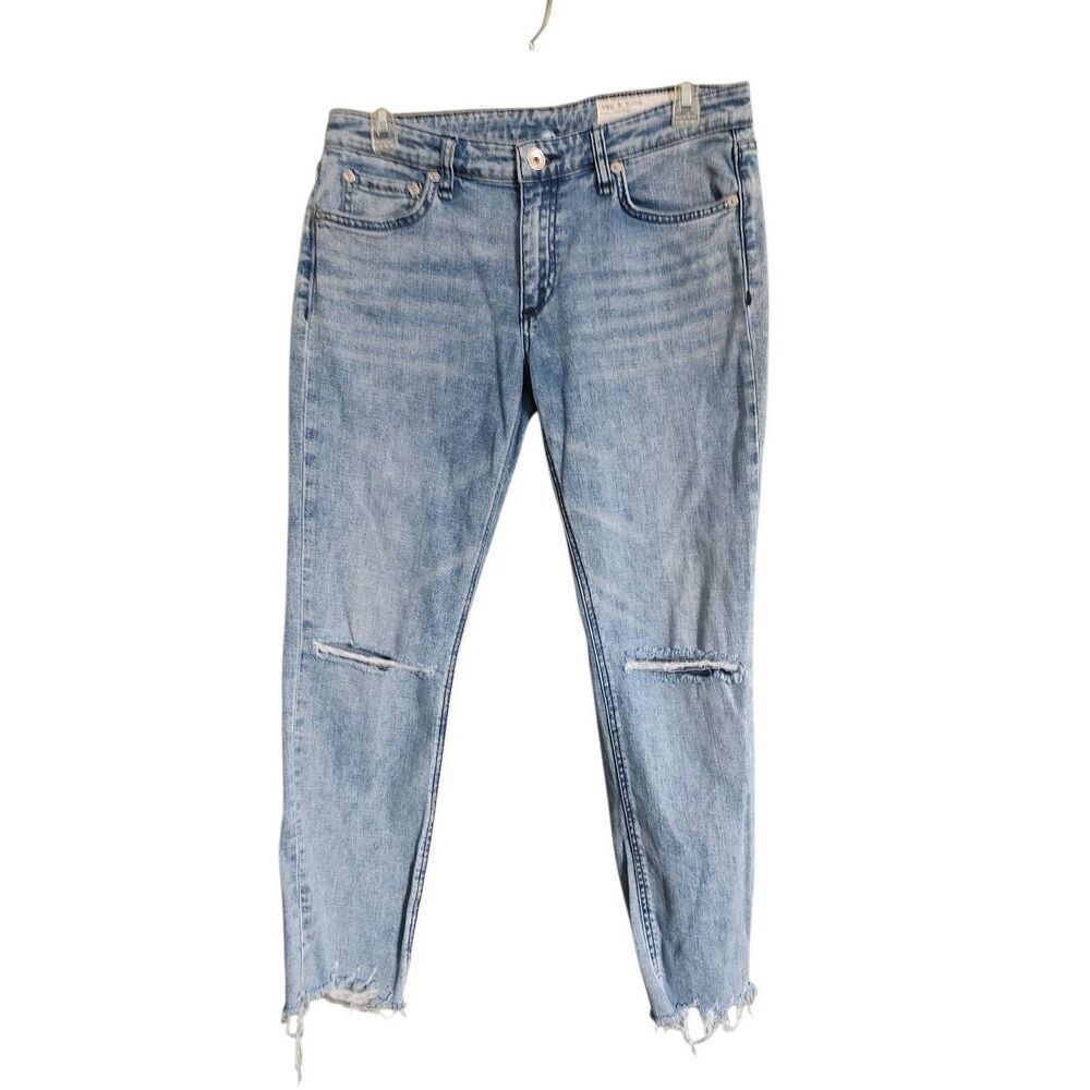 Rag and Bone Women’s Size 27 Dre Low Rise Slim Boyfriend Jeans Distressed Hem